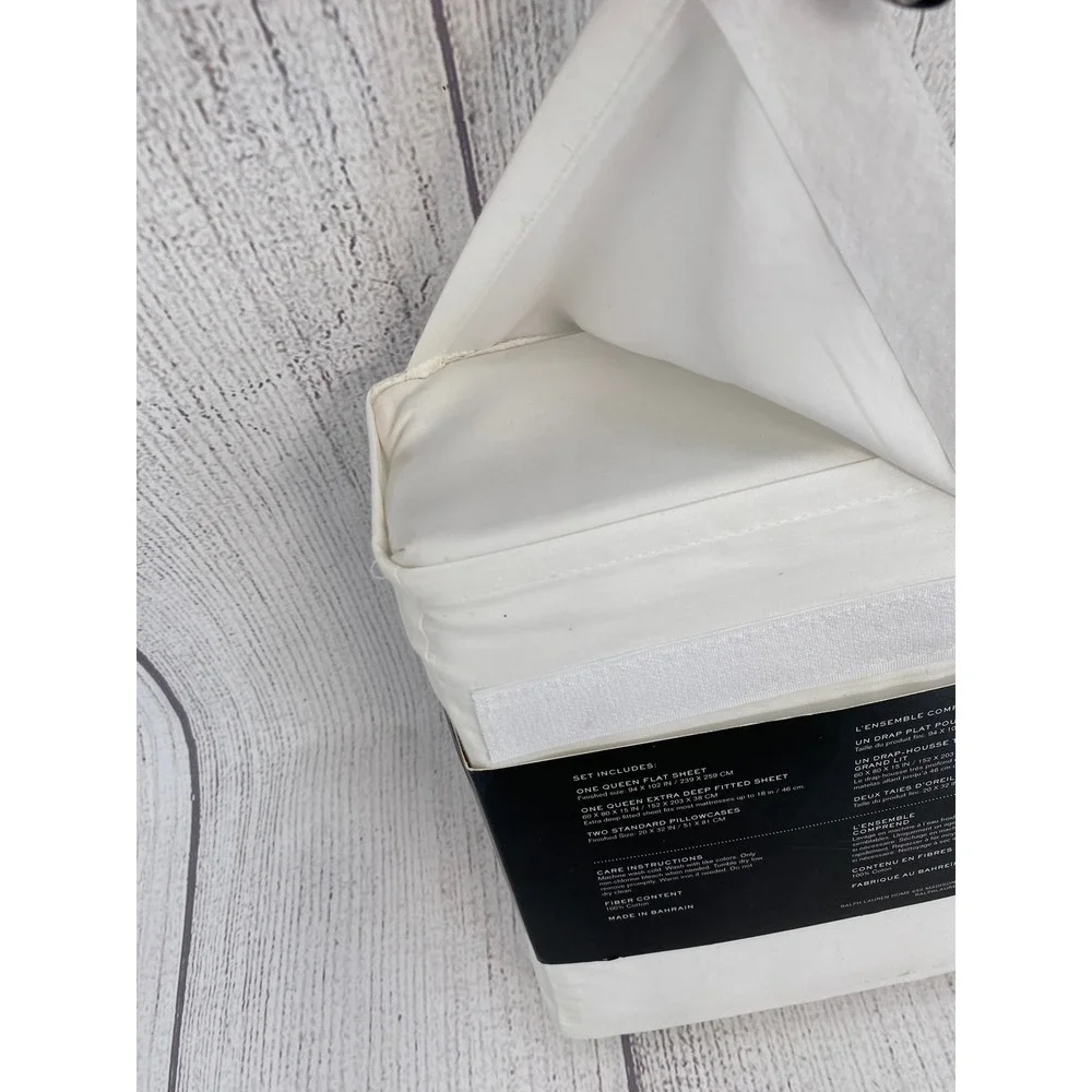 Lauren Ralph Lauren Sheet Set Queen White Dunham Sateen 300 TC Deep Pocket Crisp